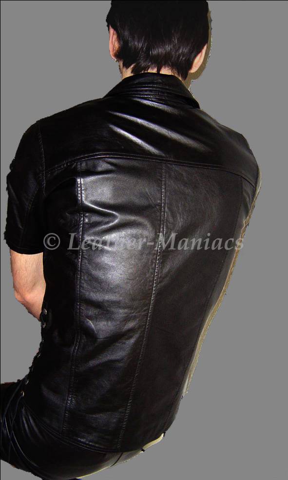 Chemise Gothique En Cuir Avec Lacets - Style Médiéval Homme - Manches Courtes Et Coupe Moulante - Noir